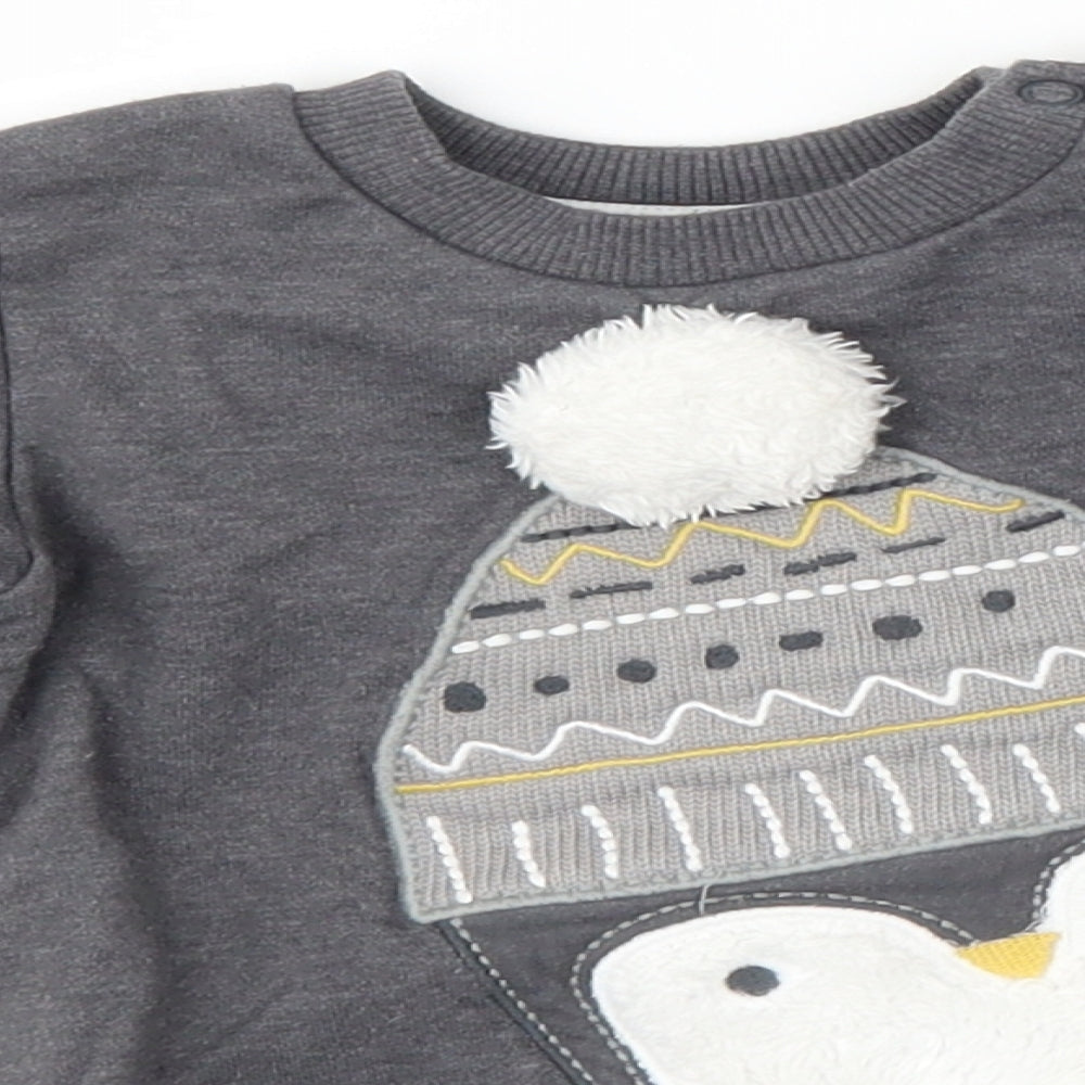 F&F Girls Grey   Pullover Jumper Size 9-12 Months  - penguin