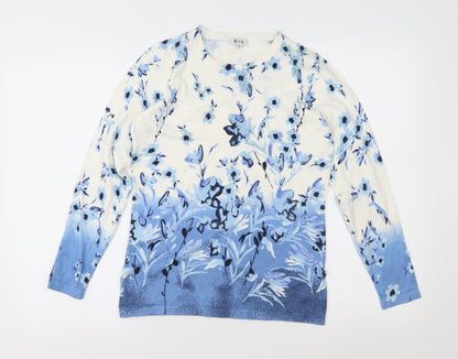 B&W Womens Blue Floral Knit Pullover Jumper Size S