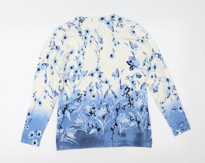 B&W Womens Blue Floral Knit Pullover Jumper Size S