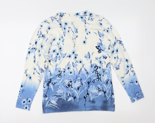 B&W Womens Blue Floral Knit Pullover Jumper Size S