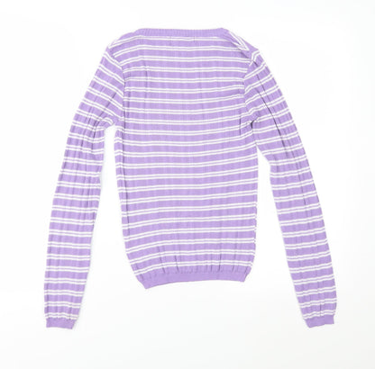 Primark Womens Purple Striped Knit Pullover Jumper Size XS