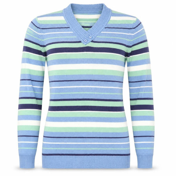 EWM Womens Blue Striped Knit Pullover Jumper Size S