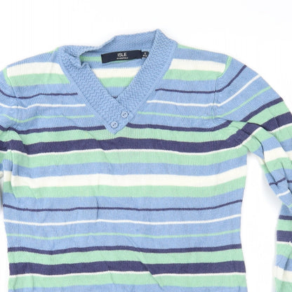 EWM Womens Blue Striped Knit Pullover Jumper Size S