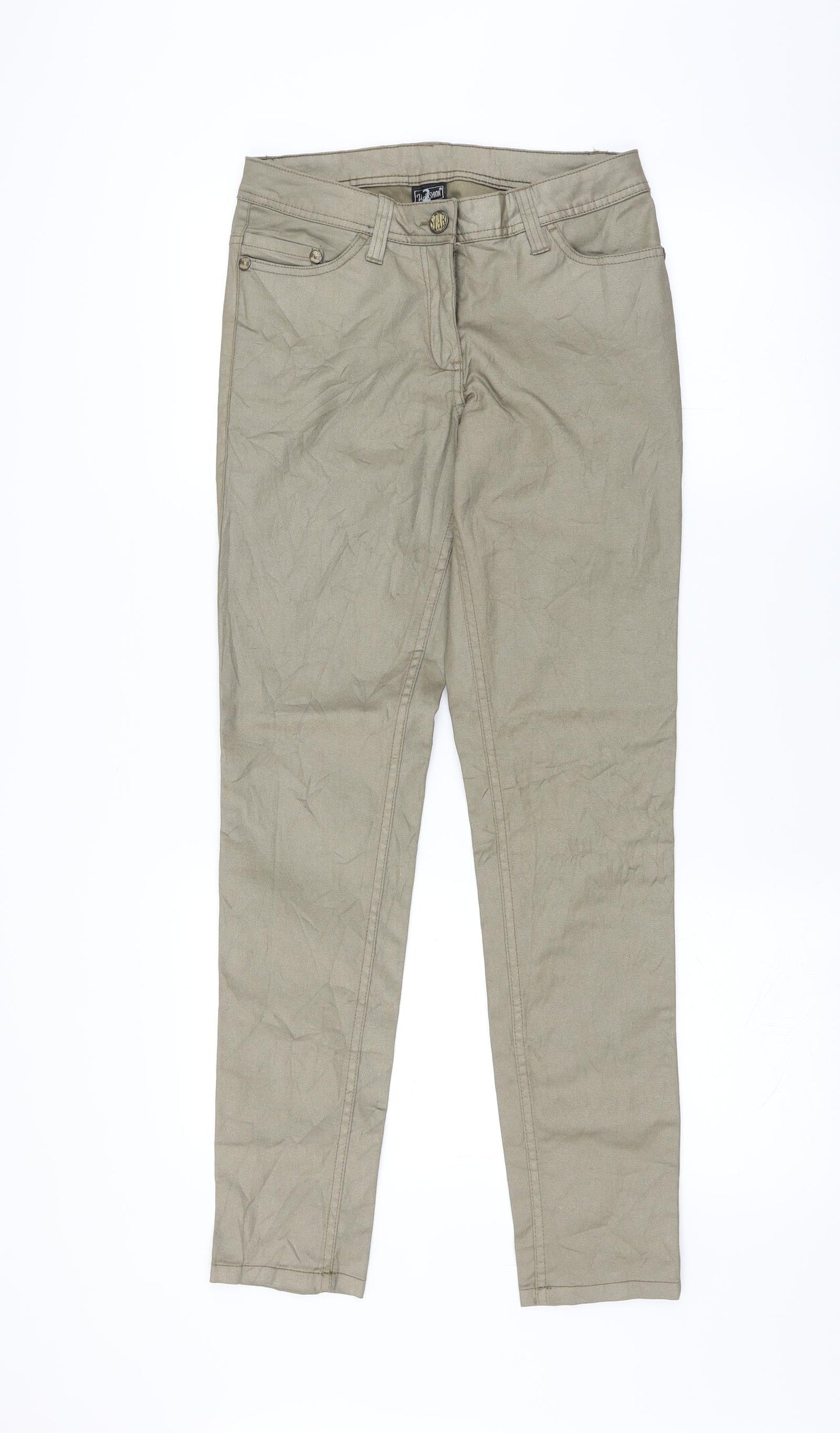 UpFashion Womens Green   Trousers  Size 8 L30 in - Shiny Metallic