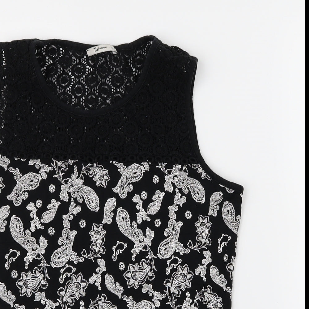 Tu  Womens Black Geometric  Basic Blouse Size 12