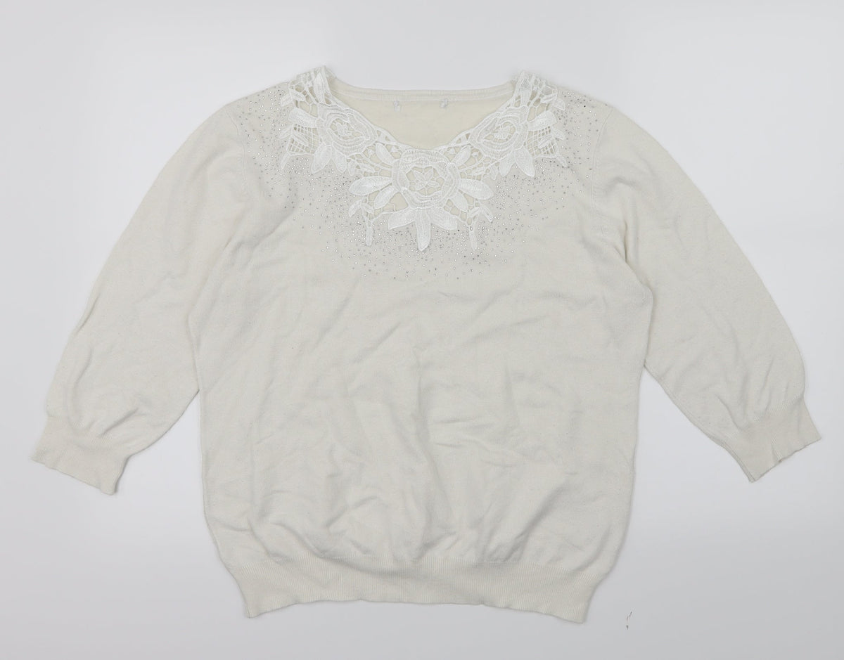 Preworn Womens White  Knit Pullover Jumper Size L