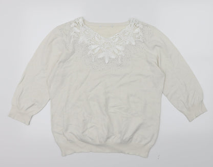 Preworn Womens White  Knit Pullover Jumper Size L