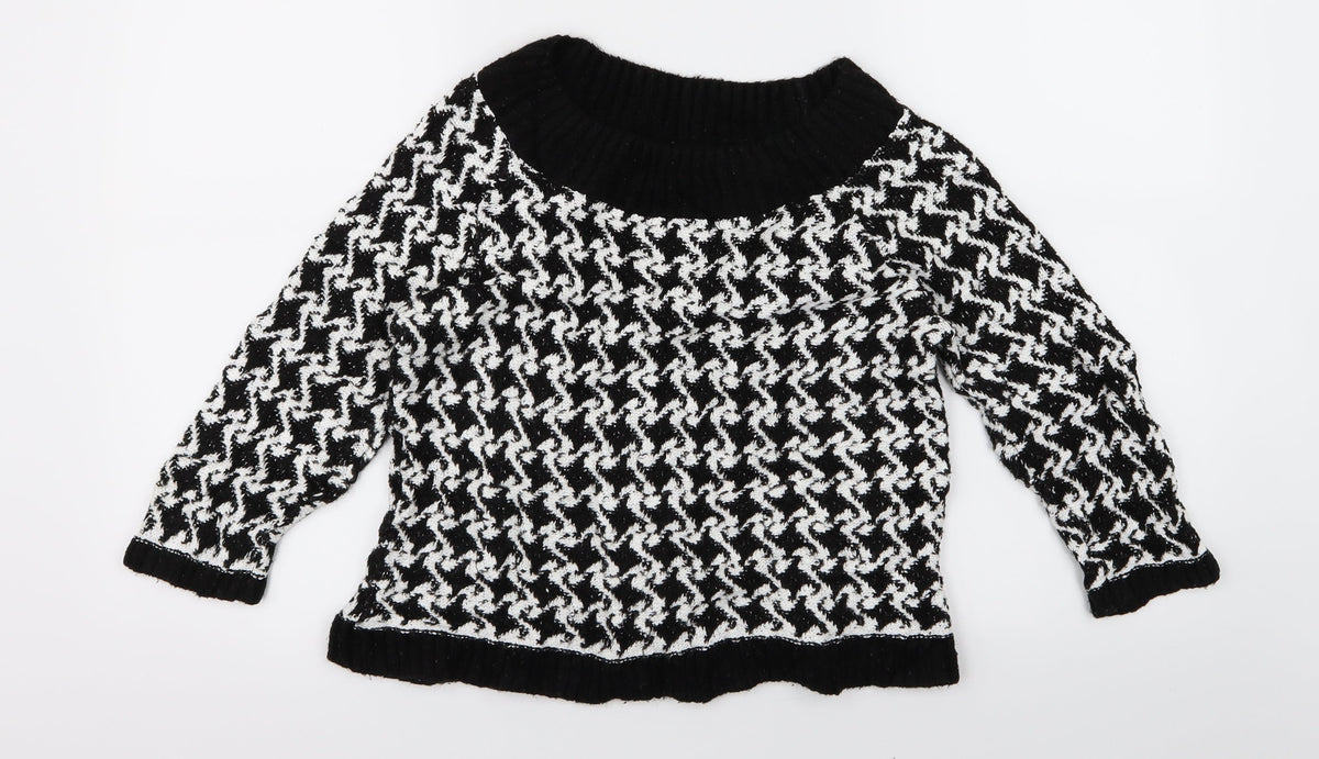M&Co Womens Black Geometric Knit Pullover Jumper Size XS