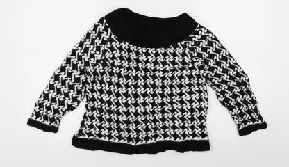 M&Co Womens Black Geometric Knit Pullover Jumper Size XS