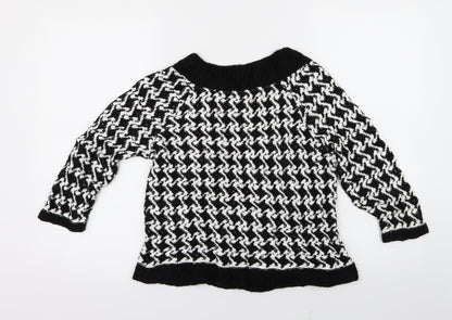 M&Co Womens Black Geometric Knit Pullover Jumper Size XS