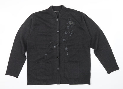 KAFTEY FASHION Womens Grey Floral  Cardigan Jumper Size L  - Embroidered flower an beading detail