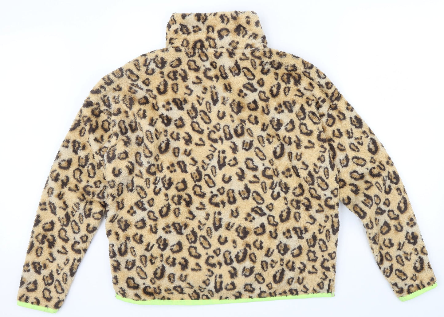RBX Girls Brown Animal Print  Pullover Jumper Size L  - yellow edging sleeves an zip