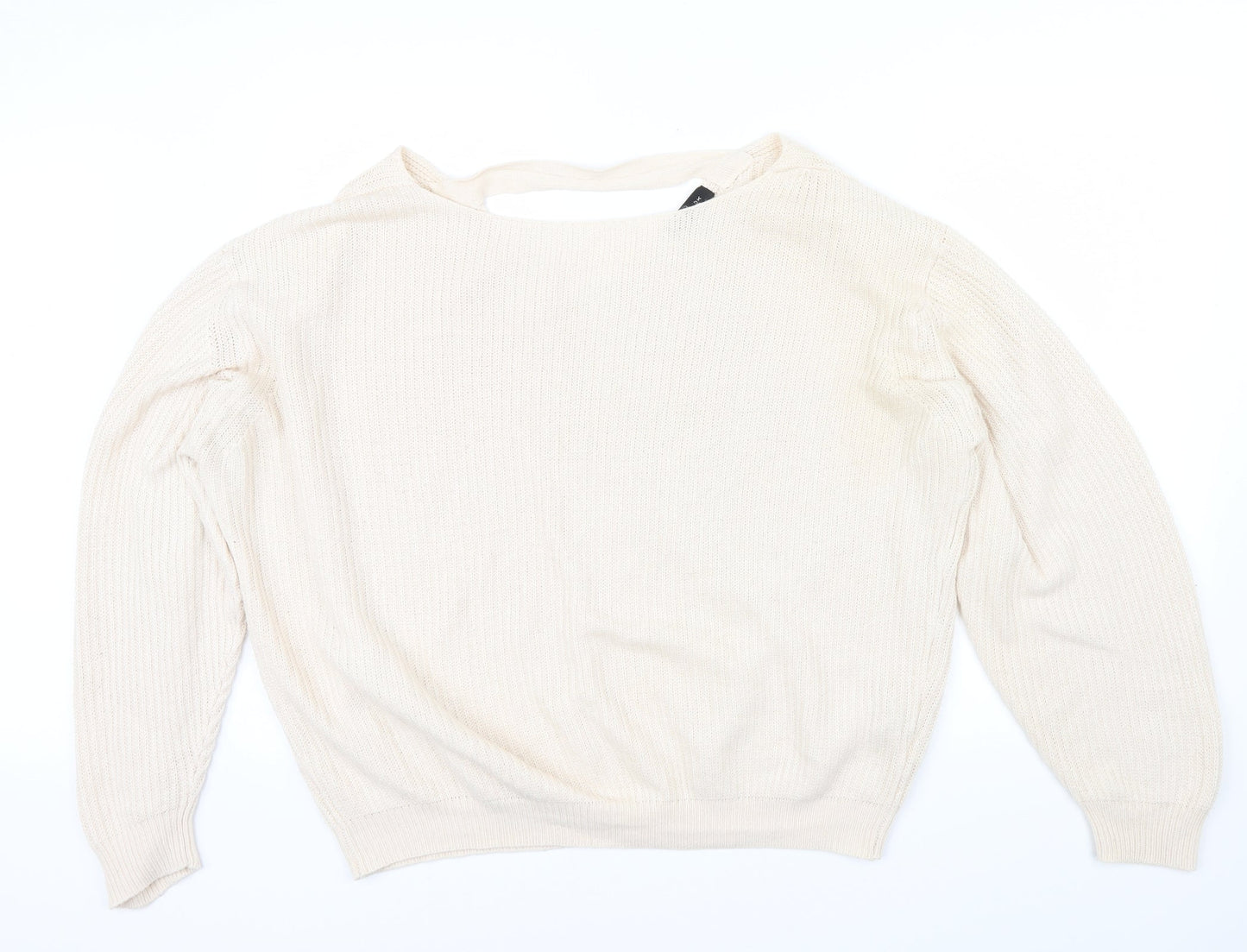 newlook Womens Beige   Henley Jumper Size L  - v neck drop on back