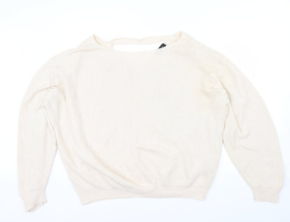 newlook Womens Beige   Henley Jumper Size L  - v neck drop on back