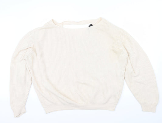newlook Womens Beige   Henley Jumper Size L  - v neck drop on back