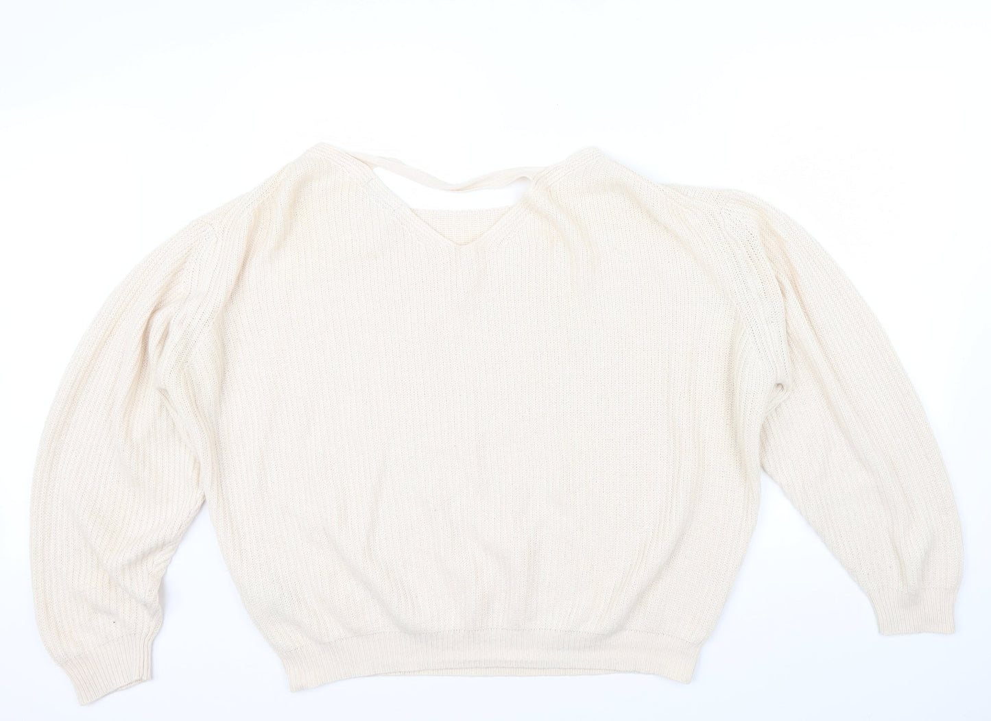newlook Womens Beige   Henley Jumper Size L  - v neck drop on back