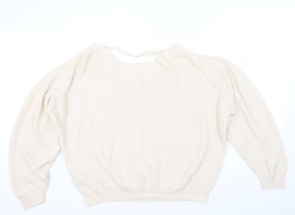 newlook Womens Beige   Henley Jumper Size L  - v neck drop on back