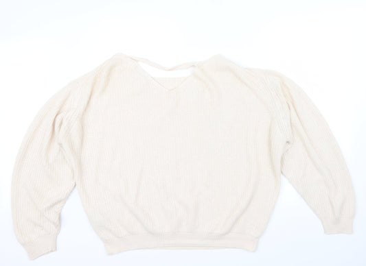 newlook Womens Beige   Henley Jumper Size L  - v neck drop on back