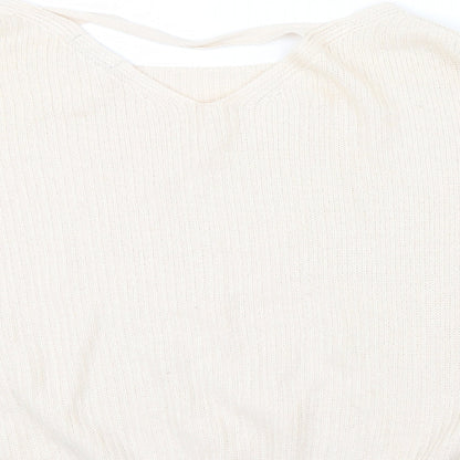 newlook Womens Beige   Henley Jumper Size L  - v neck drop on back