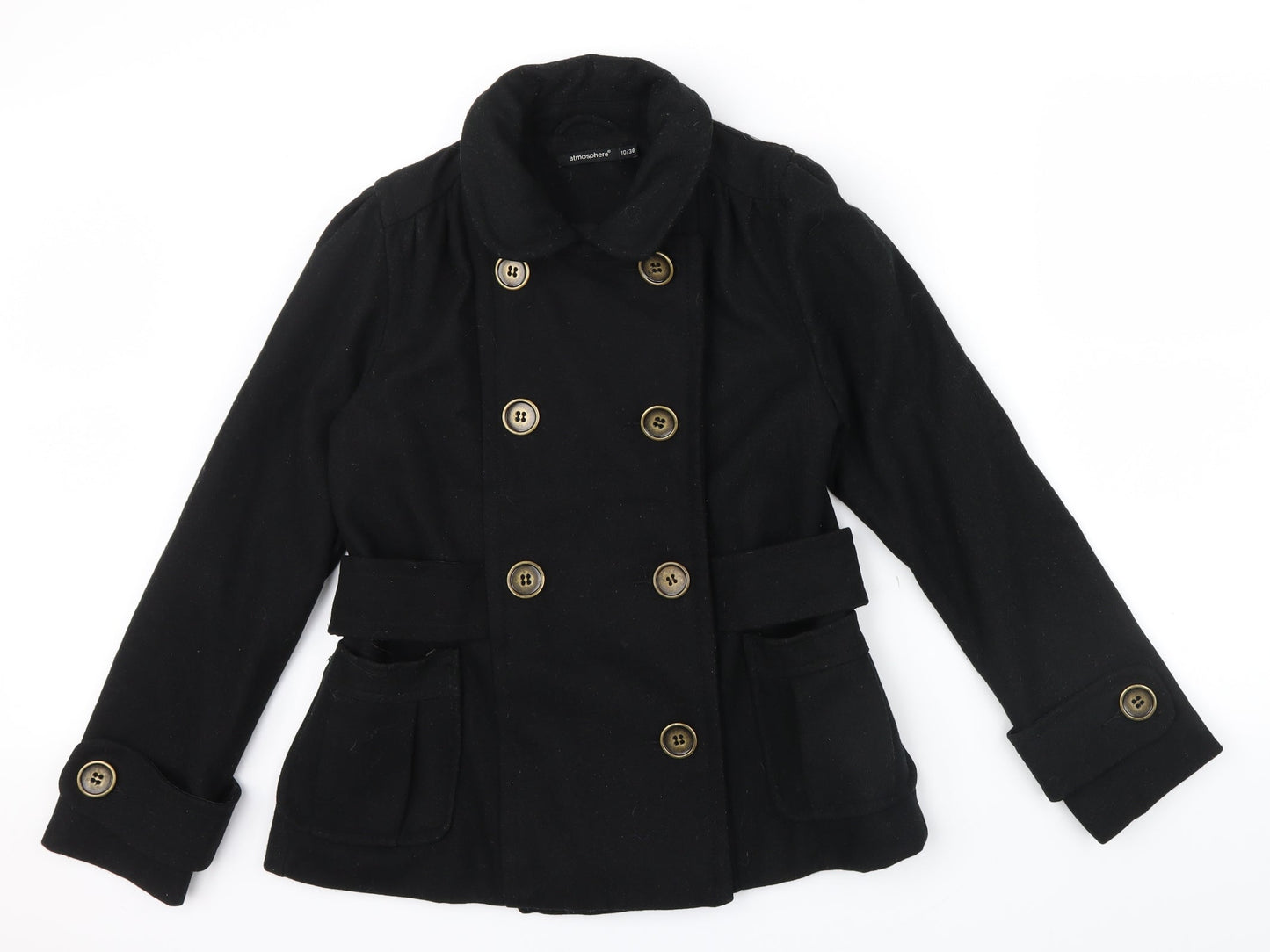 Primark Womens Black   Jacket Coat Size 10  - belt large button detail