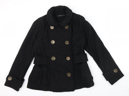 Primark Womens Black   Jacket Coat Size 10  - belt large button detail