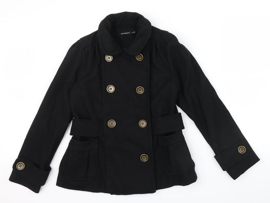 Primark Womens Black   Jacket Coat Size 10  - belt large button detail