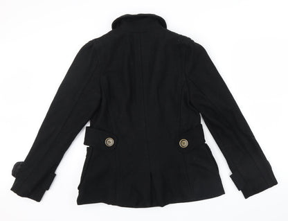 Primark Womens Black   Jacket Coat Size 10  - belt large button detail