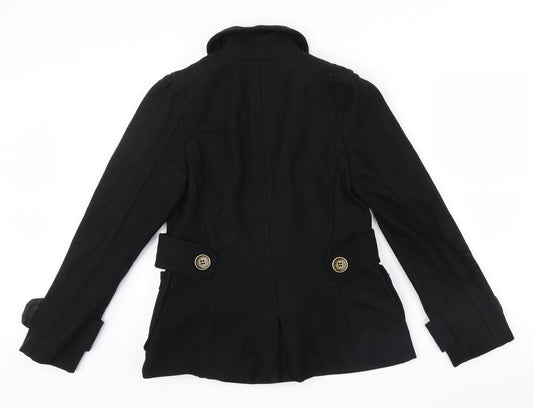 Primark Womens Black   Jacket Coat Size 10  - belt large button detail
