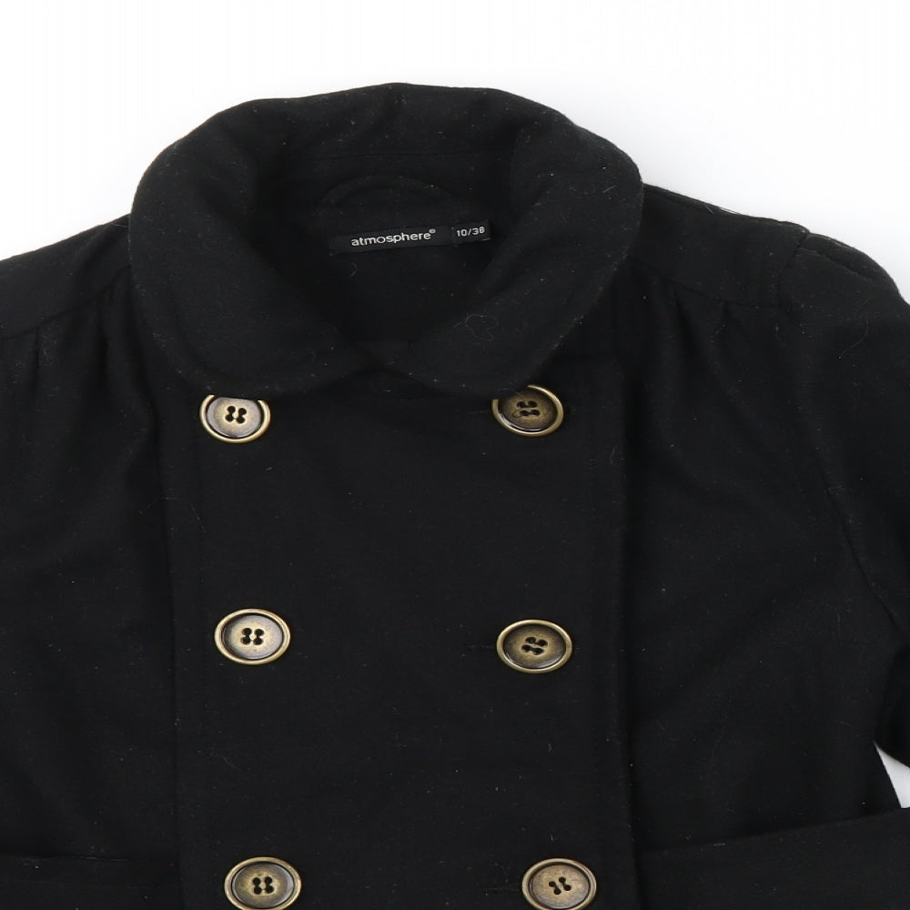 Primark Womens Black   Jacket Coat Size 10  - belt large button detail