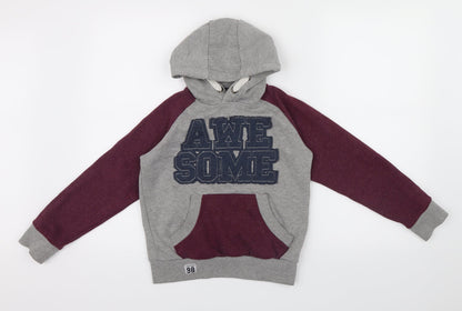 Rebel Boys Grey Colourblock  Henley Hoodie Size 10 Years  - Embroidered logo on front