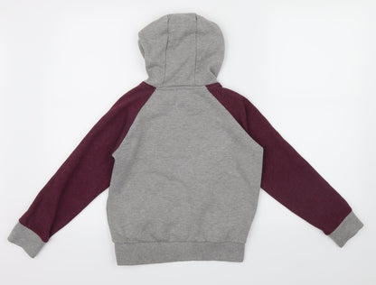 Rebel Boys Grey Colourblock  Henley Hoodie Size 10 Years  - Embroidered logo on front