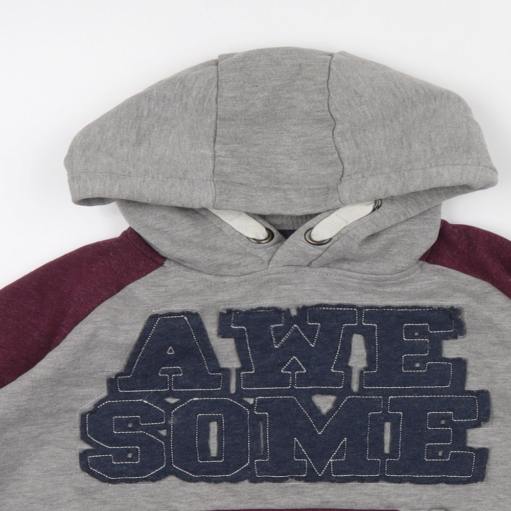 Rebel Boys Grey Colourblock  Henley Hoodie Size 10 Years  - Embroidered logo on front