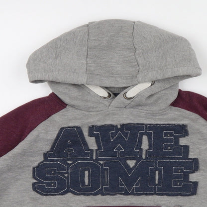 Rebel Boys Grey Colourblock  Henley Hoodie Size 10 Years  - Embroidered logo on front