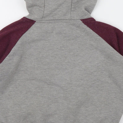 Rebel Boys Grey Colourblock  Henley Hoodie Size 10 Years  - Embroidered logo on front
