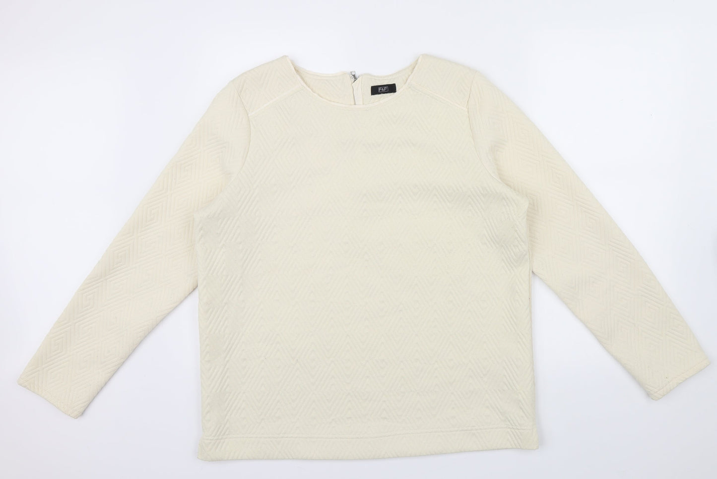 F&F Womens Beige Geometric  Pullover Jumper Size 16  - zip neck on back of top