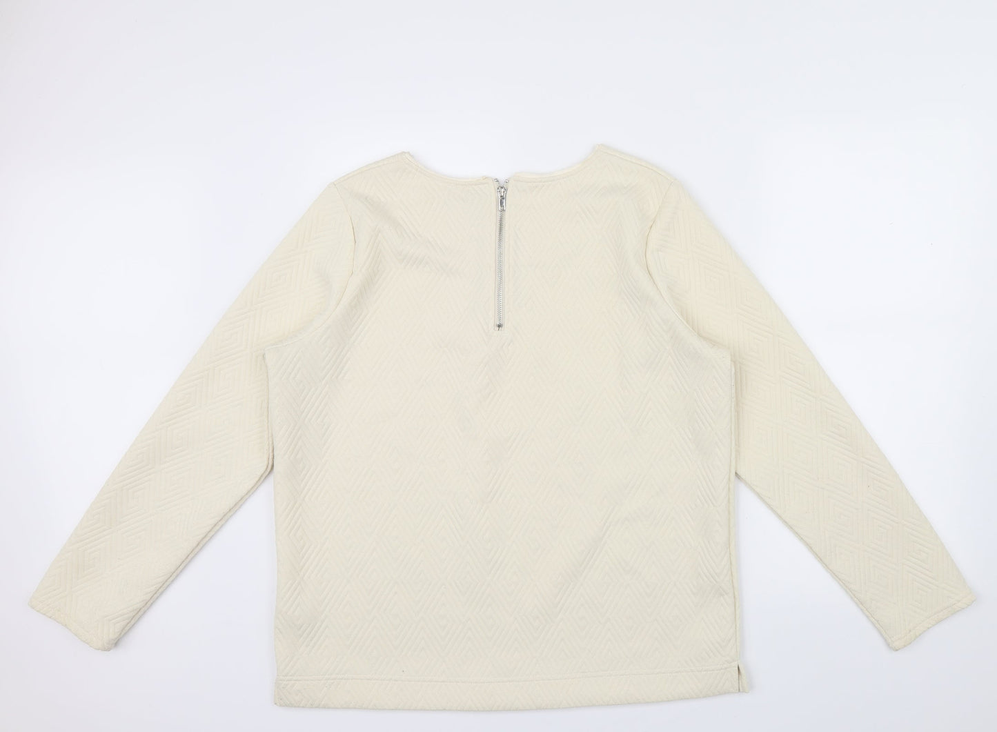 F&F Womens Beige Geometric  Pullover Jumper Size 16  - zip neck on back of top