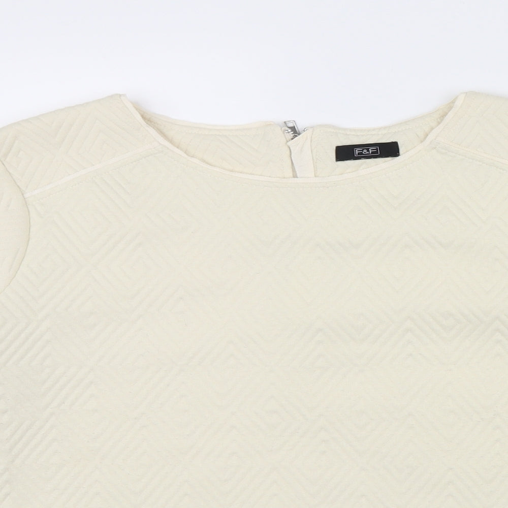 F&F Womens Beige Geometric  Pullover Jumper Size 16  - zip neck on back of top