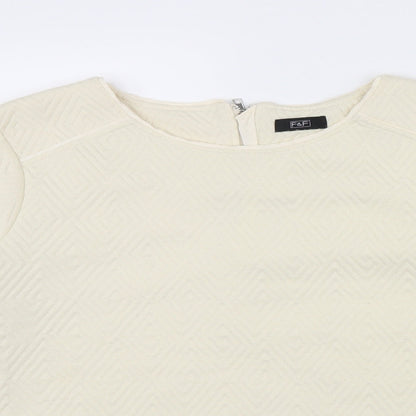 F&F Womens Beige Geometric  Pullover Jumper Size 16  - zip neck on back of top