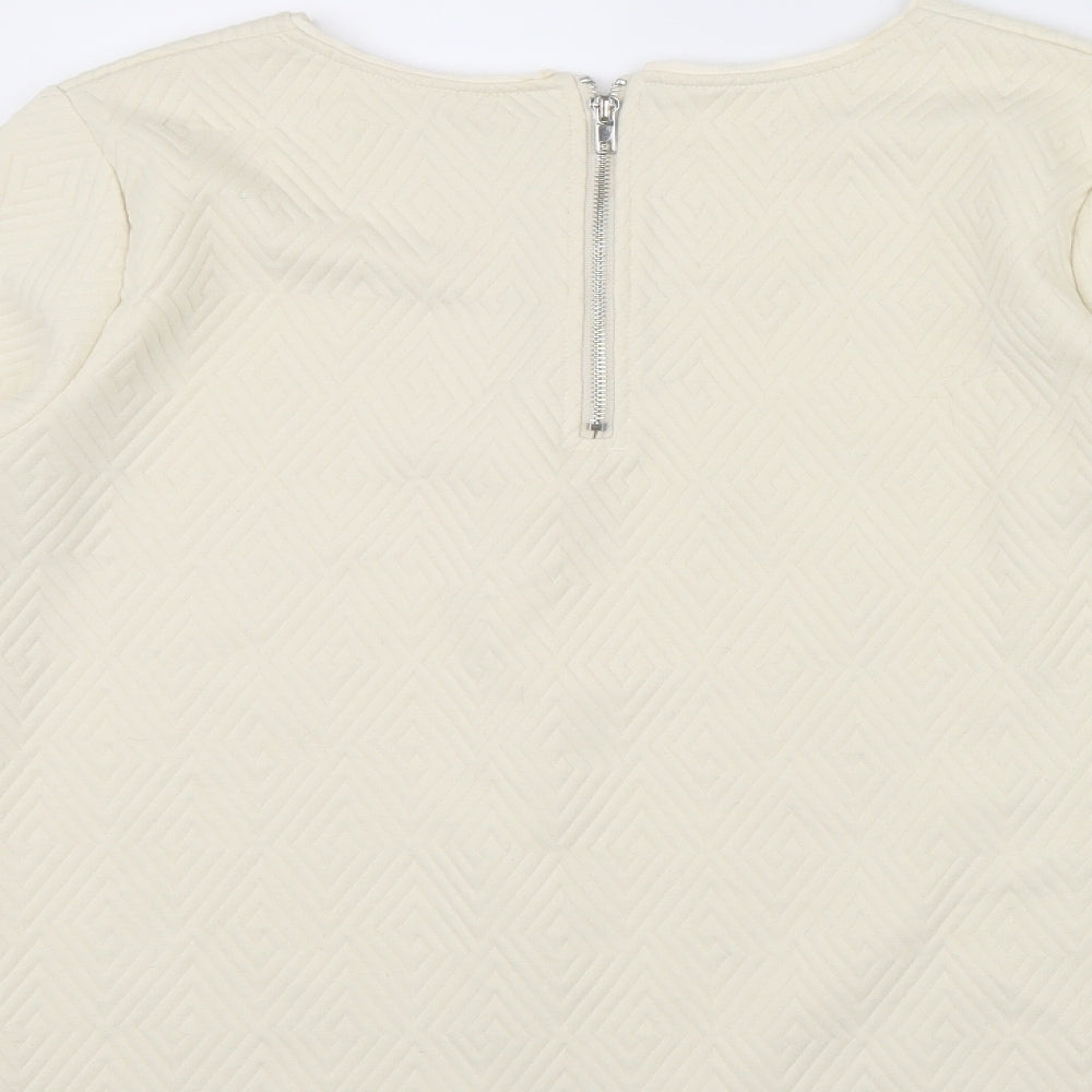 F&F Womens Beige Geometric  Pullover Jumper Size 16  - zip neck on back of top