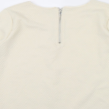 F&F Womens Beige Geometric  Pullover Jumper Size 16  - zip neck on back of top