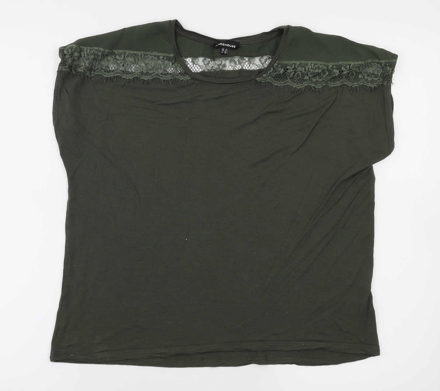 Womens UK Size 8 Warehouse Green Basic T-Shirt