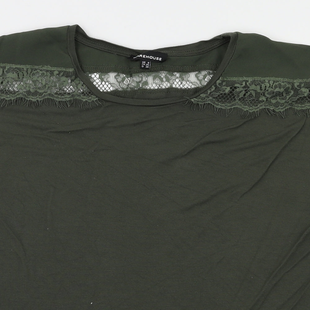Womens UK Size 8 Warehouse Green Basic T-Shirt