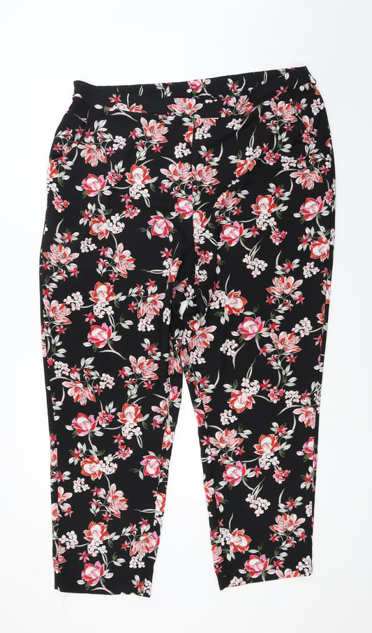 M&Co Womens Black Floral  Trousers  Size 20 L27 in