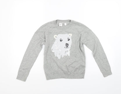 Gap Girls Grey  Knit Pullover Jumper Size M  - Polar bear
