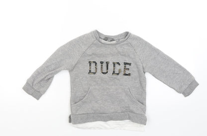 Primark Boys Grey   Pullover Sweatshirt Size 2-3 Years  - Dude