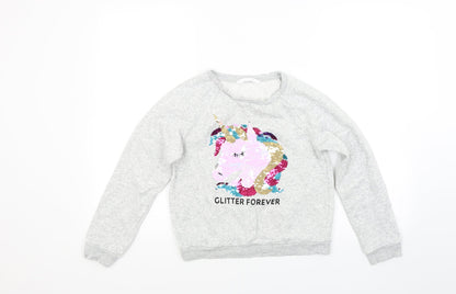 H&M Girls Grey  Jacquard Pullover Sweatshirt Size 11-12 Years  - UNICORN