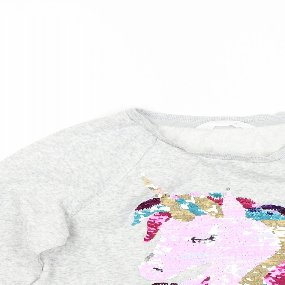H&M Girls Grey  Jacquard Pullover Sweatshirt Size 11-12 Years  - UNICORN