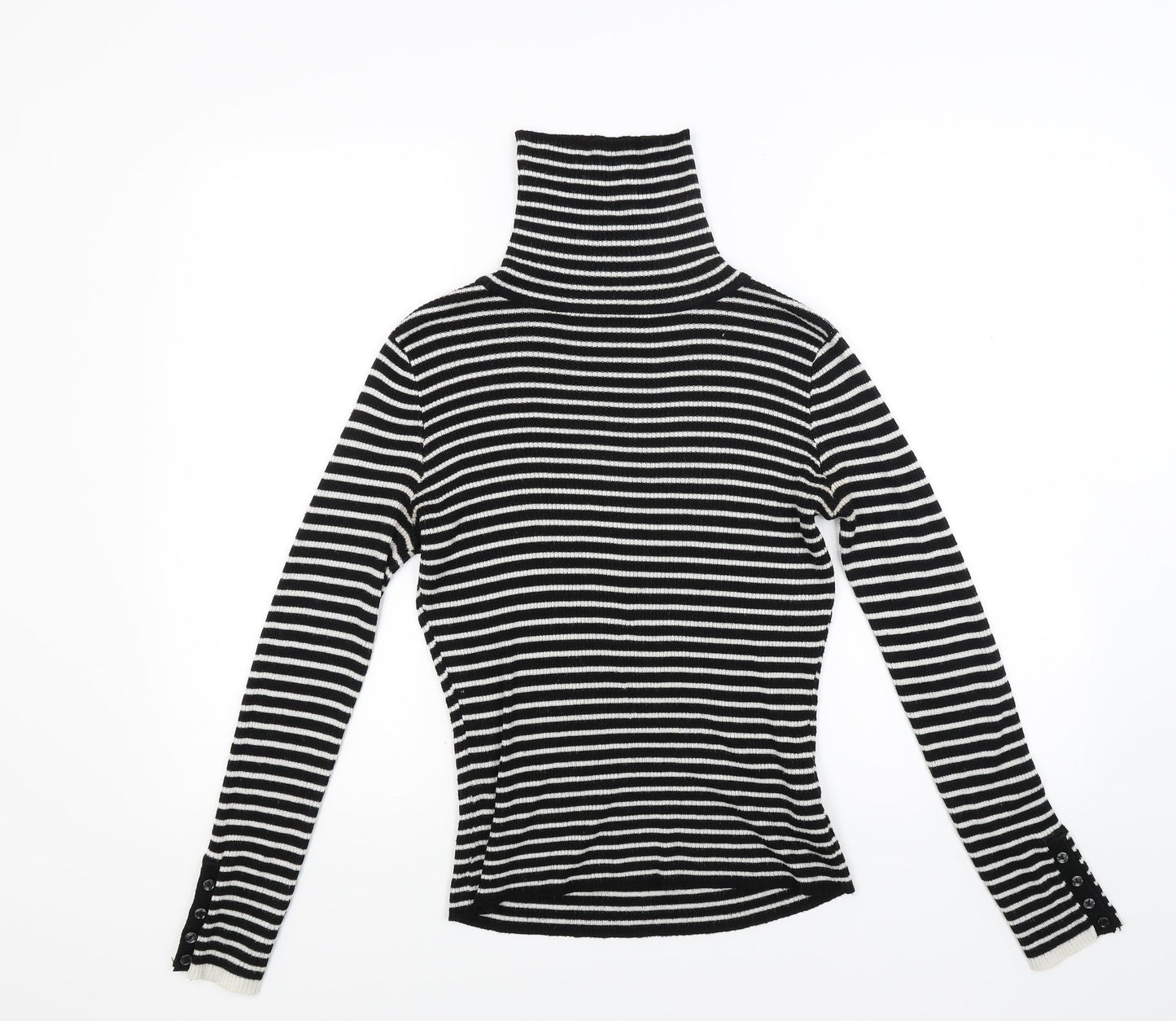 New Look Womens Black Striped Knit Pullover Jumper Size 10