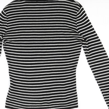 New Look Womens Black Striped Knit Pullover Jumper Size 10