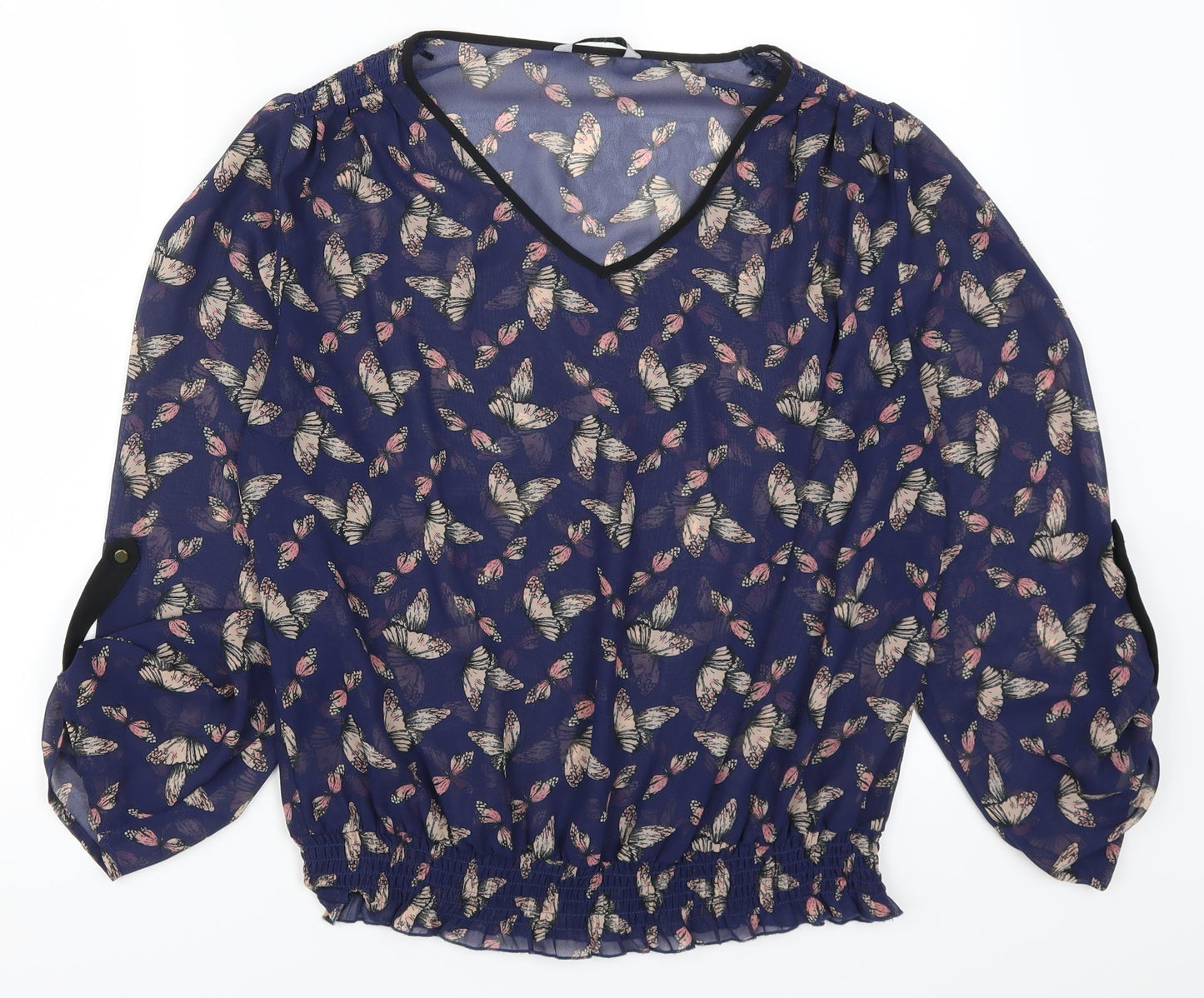TU Womens Blue   Basic Blouse Size 14  - Butterfly Print